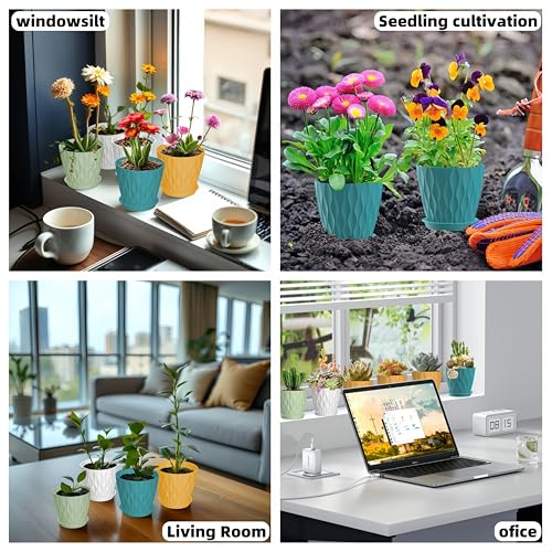 16 Pack 4 Inch Plastic Planter Pots with Tray, Heavy Duty Indoor Outdoor Planter Pots with 48 Drainage Holes for Herbs, Succulents, Seedlings, Flowers Durable and Lightweight Multicolour - color: Multicolour