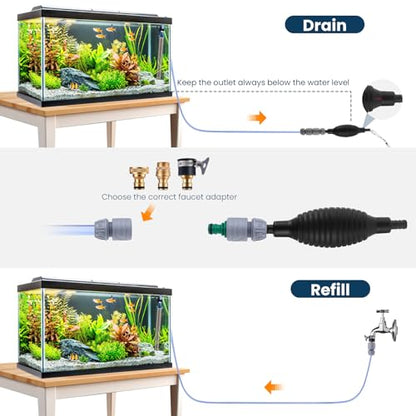 Fish Tank Vacuum Gravel Cleaner Gravel Vacuum for Aquarium，Siphon Aquarium Water Changer for Fish Tank with Four Faucet Adapter and Long Hose(50 Feet)