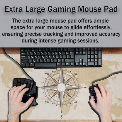 Office Desk Pad Compass Big Desk Mat, Gaming Mouse Pads Long Mousepad, Keyboard Pad Waterproof Non-Slip Rubber Base, 35.4 X 15.7 inch for Work/Game/Office/Home Old World Map Nautical Compass - color: Old Compass