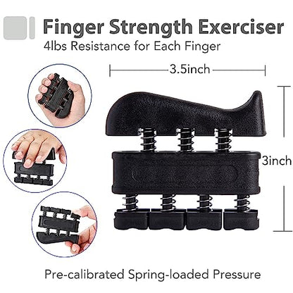 Grip Strength Trainer Kit with Finger Exerciser, Hand Grip Strengthener, Hand Extension Exerciser, Stress Relief Ball, Grip Ring, Gyro Ball for Muscle Building and Injury Recover - color: Gray&Black