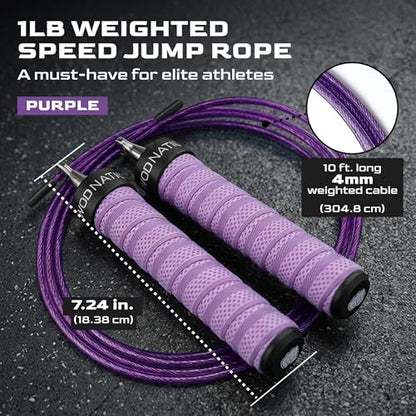 WOD Nation Weight Jump Rope for Men & Women, 1LB Adjustable Heavy Speed Rope with Removable Handle Weights, Dual Cables for Cross Training, Cardio, Home Workouts Adult Fitness Jump Rope - color: Purple