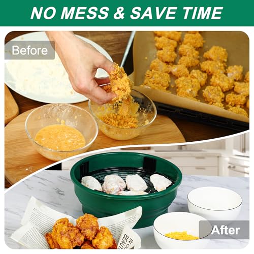 Collapsible Batter Bowl - Mess Free Better Breader Shaker Bowl with Lid Breading Shaker Container - Great for Fried Fish, Fried Chicken, Onion Rings, Wings & More,No Leak,Easy to Store