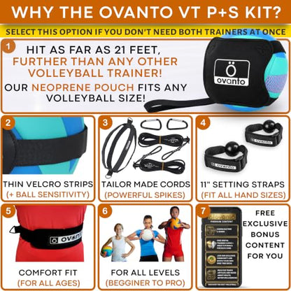OVANTO Volleyball Training Equipment Kit | Adjustable Practice Hitting Rebounder, Ultra-Stretch Neoprene, Exclusive Elastic Cords, Premium Content - color: ‎VT Pro + Spike MAX