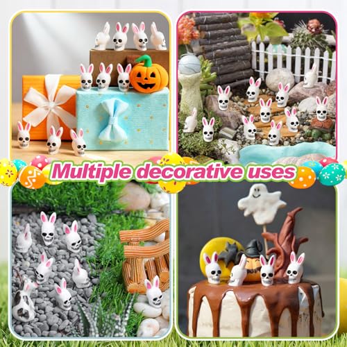 VioraWhite 50 Pcs Easter Mini Resin Skulls Figures Miniature Resin Tiny Skulls Figures with Rabbit Ears Landscape Aquarium Garden Desktop Ornament DIY Decoration for Party Supplies - style: Easter
