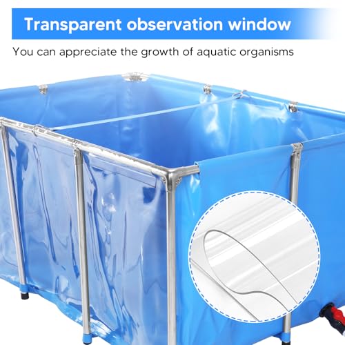 Rectangular Frame-Mounted Goldfish Pond with Drain Valve, Above-Ground Clear View Aquarium, Ideal for Ornamental Fish Breeding Outdoor Decorative Use