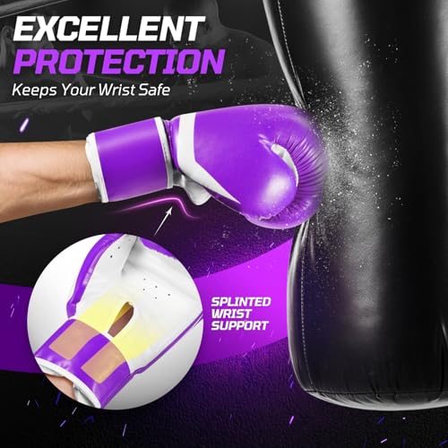 Flexzion Boxing Sparring Training Gloves Pro Muay Thai Kickboxing Heavy Bag Punching Mitts Wrist Wrap Full Contact Combat Sport Protective Hand Gear Martial Art Supply for Women & Teens, 10Oz - color: Purple