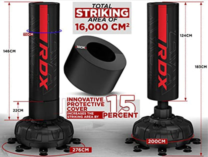 RDX XXL 330LBS Freestanding Punching Bag with Cover & Gloves – 72” Adult Heavy Pedestal Punch Bag Set - 17 Suction Cup 8 Extended Legs Stand Base - Kick Boxing MMA Home Gym Fitness - color: Red