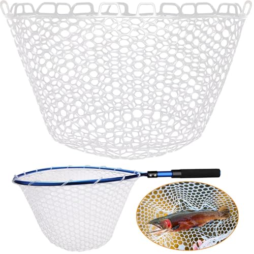 Rubber Fishing Net Replacement Netting Without Handle Clear Black Fishing Nets for Fish Fly Fish Landing Net Bag for Freshwater Saltwater Foldable Trout Net Rubber Mesh 5 Sizes White Black Red