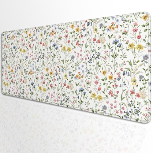 Wildflower Flowers and Plant Desk Pad Mouse Pad,Large Extended Gaming Mouse Mat with Stitched Edges,Non-Slip Waterproof Rubber Base Mousepad for Office Work Home(27.5X11.8 in) - color: Wildflowers