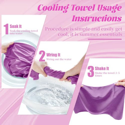 4 Pack Cooling Towels, Soft Breathable Cooling Towels for Neck and Face - color: Light Blue/Royal Blue/Purple/Grey