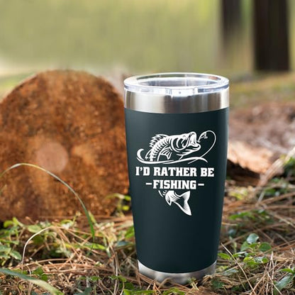 Panvola I'd Rather Be Fishing Fisherman Tumblers Fishing Gifts To Husband Dad Grandpa Boyfriend From Wife Mom Grandson Granddaughter Girlfriend Vacuum Insulated Tumbler (Blue, 20 oz) - size: 20 Ounces