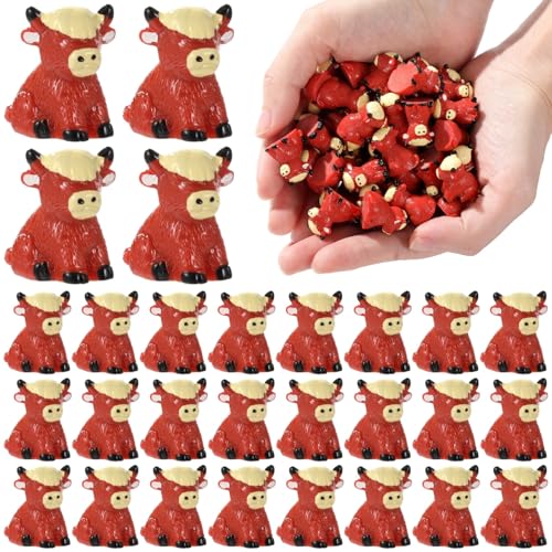 Miniature Yak Figurines: 50 Pcs Highland Cow Resin Ornaments for Fairy Gardens, Micro Landscapes, Cake Decor, Aquarium, Terrarium, Bookcase Accessories Bulk