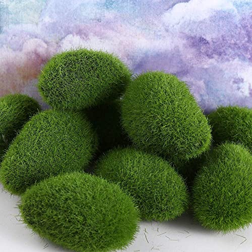 10PCS Artificial Moss Rocks Decorative Faux Green Moss Balls Stone Decoration Moss Covered Stones for Floral Arrangements, Fairy Garden Crafting