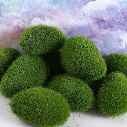 10PCS Artificial Moss Rocks Decorative Faux Green Moss Balls Stone Decoration Moss Covered Stones for Floral Arrangements, Fairy Garden Crafting