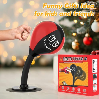 Strong Suction Desktop Punching Bag - Stress Relief Boxing Ball with Upgraded Durable Spring, Secured Office Home Desk Toy Gift for Kids, Friends, and Coworkers - color: Red