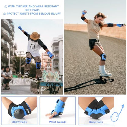Tanden Skate Protective Gear Adult Knee Pads and Elbow Pads Set Wrist Guard - color: Blue, size: Youth (9-15 years)