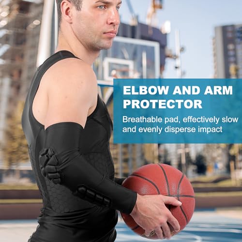 Padded Arm Sleeves Elbow Forearm Crashproof Pads Compression Protection for Football Volleyball Basketball 2 Pack - size: XX-Large