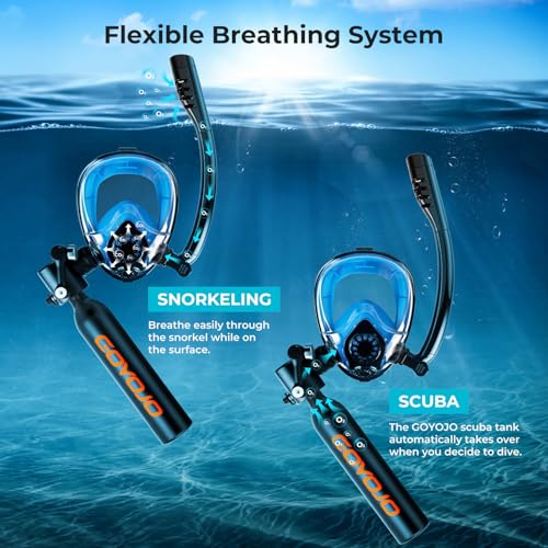 GOYOJO Mini Scuba Tank, Portable Diving Lung Air Tank with DOT Certified, Refillable Emergency Backup Pony Bottle for Snorkeling, Underwater Breathing, Training - color: 0.5L Black + Mask
