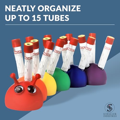 S I Schaller Industries Rainbow Caterpillar Test Tube Holder, 16mm - Veterinary Blood Test Tube Rack, Holds 15 Vials, Compact Fun Design Organizer for Pediatric and Veterinary Use