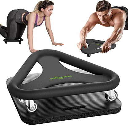 BODY RHYTHM Abdominal & Core Coaster Strength Workout Trainer, Ab Wheel Roller Exercise Machine with Knee Mat for Home Gym Workout Fitness.