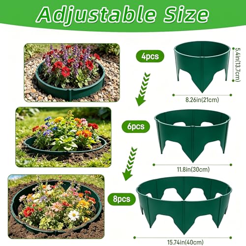 24 Pieces Planting Grow Rings, Interlocking Garden Ring Plant Rings for Outdoor Plants, Diameter Range 8.2-15.7 Inches, Green Adjustable Planting Ring for Garden Edging and Soil Moisture Retention