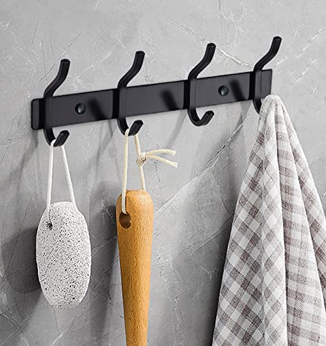 12 Inch Coat Rack Wall Mount with 4 Hooks, Black Wall Hook Rack - color: Black, size: 4 Hooks