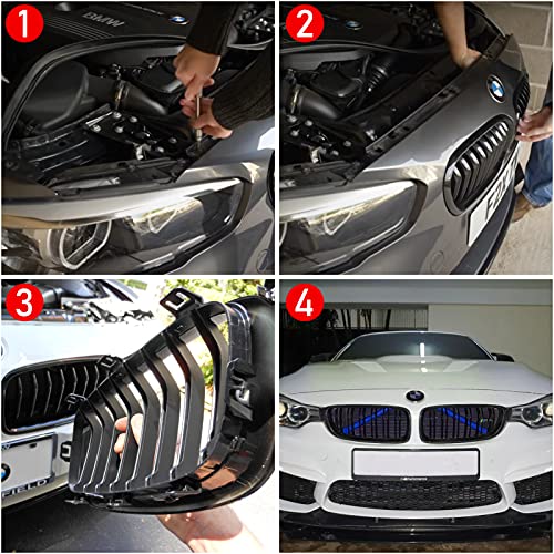 Jaronx Compatible with BMW Grill Inserts for 2 5 6 7 X1 X2 Series,F10 F11 F45 F12 F13 F01 F02 F48, Compatible with BMW V Brace Wrap Covers Blue Grill Stripes Front Grille Trim Stripes (Blue) - color: Blue, size: F10/F48