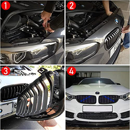 Jaronx Compatible with BMW Grill Inserts for 2 5 6 7 X1 X2 Series,F10 F11 F45 F12 F13 F01 F02 F48, Compatible with BMW V Brace Wrap Covers Blue Grill Stripes Front Grille Trim Stripes (Blue) - color: Blue, size: F10/F48
