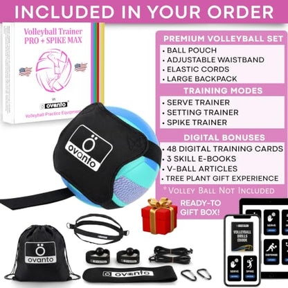OVANTO Volleyball Training Equipment Kit | Adjustable Practice Hitting Rebounder, Ultra-Stretch Neoprene, Exclusive Elastic Cords, Premium Content - color: VT Pro + Spike MAX