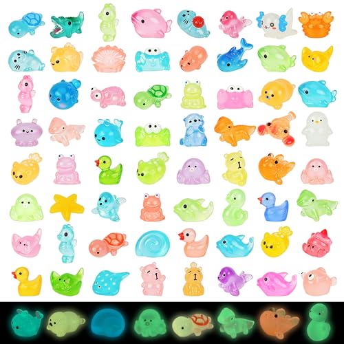 100pcs Mini Resin Ocean Animals, 70 Styles Mini Sea Creatures Glow in the Dark, Mini Ocean Animals Figures for Micro Fairy Garden, DIY Fish Tank, Landscape, Aquarium Ornaments