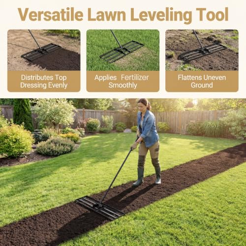 COSTWAY 30x10 Inch Lawn Leveling Rake, Soil Sand Dirt Leveling Tool, Ground Leveler for Yard, Landscape, Garden, Pasture (Black, 30"x10") - color: Black