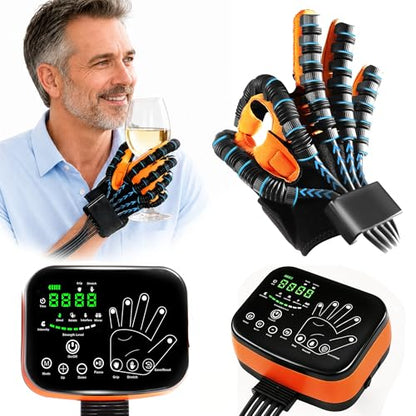 9th Gen Hand Rehabilitation Robot Gloves for Stroke Recovery | Home Physical Therapy for Hand Weakness & Hemiplegia, Finger Exerciser with 4 Modes Training & 5 Independent Air Valves - color: Black - Both Hand Pair (2-Pack)-XL