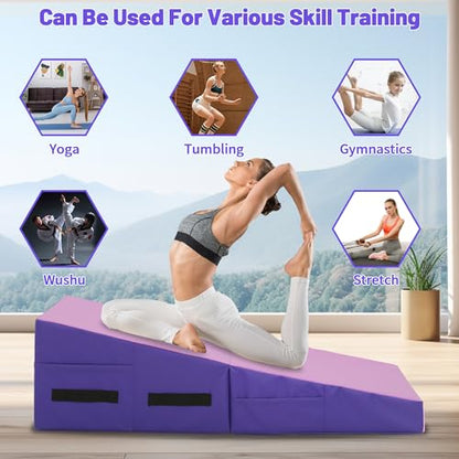 MKDLUFEI Gymnastics Mat 48"x24"x14" Incline Tumbling Mat Cheese Wedge Yoga Mat with Handles Gym Folding Exercise Mat for Kids Adults Outdoor/Indoor Home Training - color: Pink