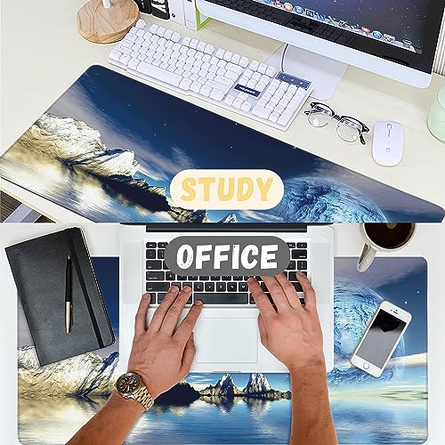 Extended Gaming Mouse Pad SciFi Space Moon Large Mousepad with Stitched Edges,Anti-Slip Rubber Base Keyboard Mouse Mat Desk Pad for Gaming Home Office 35.4 x 15.7 inches - color: Scifi Space Moon