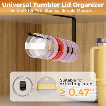 Tumbler Lid Organizers, Ample Lid Capacity Up to 15 Lids, No Adhesive No Drill Tumbler Lid Organizer Holder Inside Cabinet, Space-Saving Tumbler Cup Lid Holder Organizer