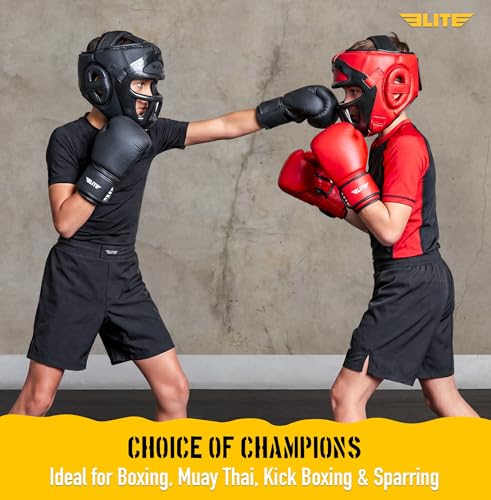 Elite Sports Best Kids Boxing Headgear Youth Wrestling Headgear for Age 4 to 13 Year MMA Kickboxing Muay Thai BJJ Karate Head Guard for Boys Girls (Black) - size: Medium