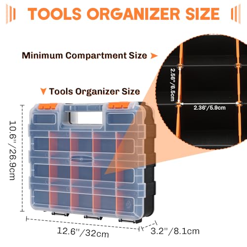 Small Parts Organizer 3 Pack | Storage Case Tools Box 34-Compartments Double Side Organizer Box with Removable Dividers for Small Hardware, Screws, Bolts, Nuts, Nails, Beads, Jewelry