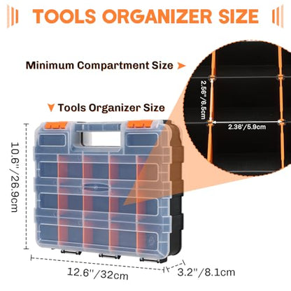 Small Parts Organizer 3 Pack | Storage Case Tools Box 34-Compartments Double Side Organizer Box with Removable Dividers for Small Hardware, Screws, Bolts, Nuts, Nails, Beads, Jewelry