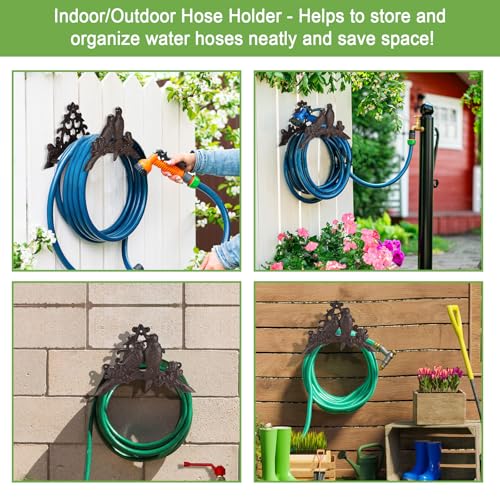 OwnMy Cast Iron Garden Hose Holder Heavy Duty Wall Mount Water Hose Reels Holder, Decorative Water Hose Hanger Garden Hose Storage Organizer Rack for Outdoor Lawn Yard, 10"L x 4.7"W x 6.5"H