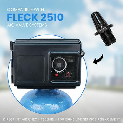 Fleck OEM 62116 Air Check Assembly for 2510 AIO Valves – Brine Line Check Valve Replacement, Plastic Air/Brine Control Component for Water Softener Systems