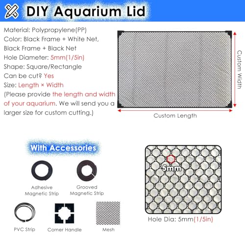 LZMZMQ Customizable Fish Tank Net Cover with Corner Handle, DIY Magnetic Aquarium Anti-Jumping Mesh Screen Netting for Top Lid, Prevents Cat Catching Fish(L60xW35cm/23.6x13.8in)