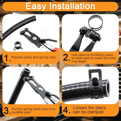 352Pcs 6-25mm Spring Band Hose Clamps Kit with 2Pcs Hose Clamp Pliers for Automotive,Marine,Gardening