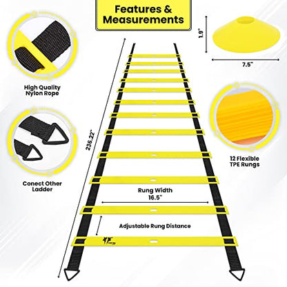 20ft Sports Agility Ladder for Men Women and Kids, Speed Youth Soccer Agility Training Equipment for Football, Exercise, Tennis, Legs Workout with Speed Parachute and Carry Bag