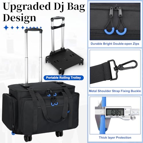 Large Rolling Dj Cable Bag with Detachable Dividers, Bottom Pad - color: Blue, style: Rolling Dj Cable Bag