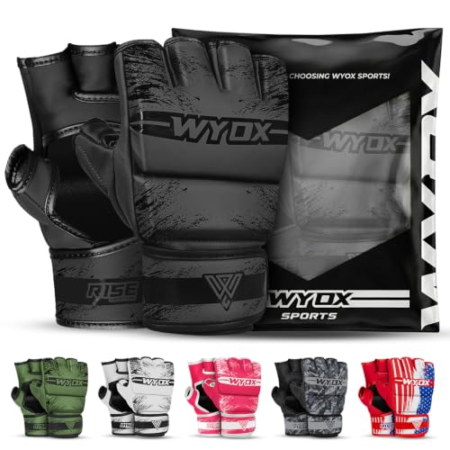 WYOX MMA Gloves for Men & Women – Open Palm MMA Sparring Gloves with Multi-Layer Knuckle & Thumb Padding, Wrist Support, Fingerless Punching Bag Gloves for Grappling, Kickboxing, Muay Thai & Training - color: BLACK, size: L/XL (8.2 - 10.6 inch)
