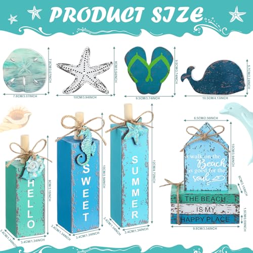 11 Pcs Summer Beach Table Decorations Ocean Tiered Tray Decor Summer Centerpiece Decorative Wood Books Table Top Decor Starfish Wooden Sign for Home Party Supplies (Ocean) - style: Ocean