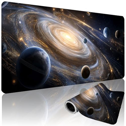 XXL Gaming Mouse Pad 35.4 x 15.7 Inch, Large Extended Desk Mousepad with Galaxy Space Design, Water-Resistant Surface & Stitched Edges, Non-Slip Rubber Base Desk Mat for Gaming, Office & Home - color: Galaxy Space
