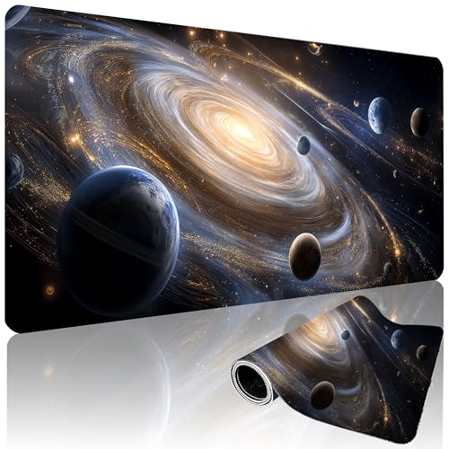 XXL Gaming Mouse Pad 35.4 x 15.7 Inch, Large Extended Desk Mousepad with Galaxy Space Design, Water-Resistant Surface & Stitched Edges, Non-Slip Rubber Base Desk Mat for Gaming, Office & Home - color: Galaxy Space