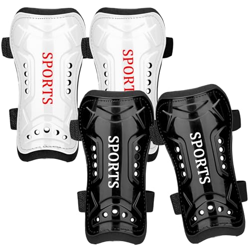 Soccer Shin Guards with Adjustable Double Strap Toddler Kids Youth | 2 Pairs Shin Pads for 3-14 Years Old Boys Girls, Breathable Protective Calf Guards, Anti-Slip for Soccer Training Games - color: Black & White, size: Small ( 3'3"-3'8" Tall )