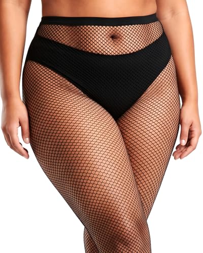 2 Pairs Plus Size Black Fishnet Stockings for Women High Waist Fishnet Tights